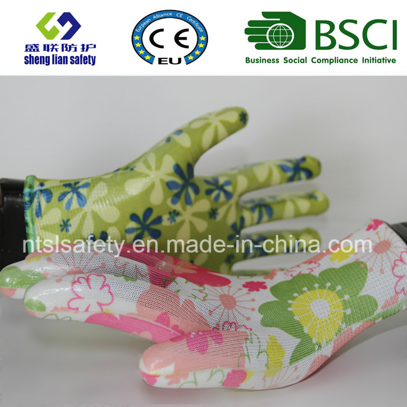 Safety Gloves Nitrile Coated Printed Garden Gloves