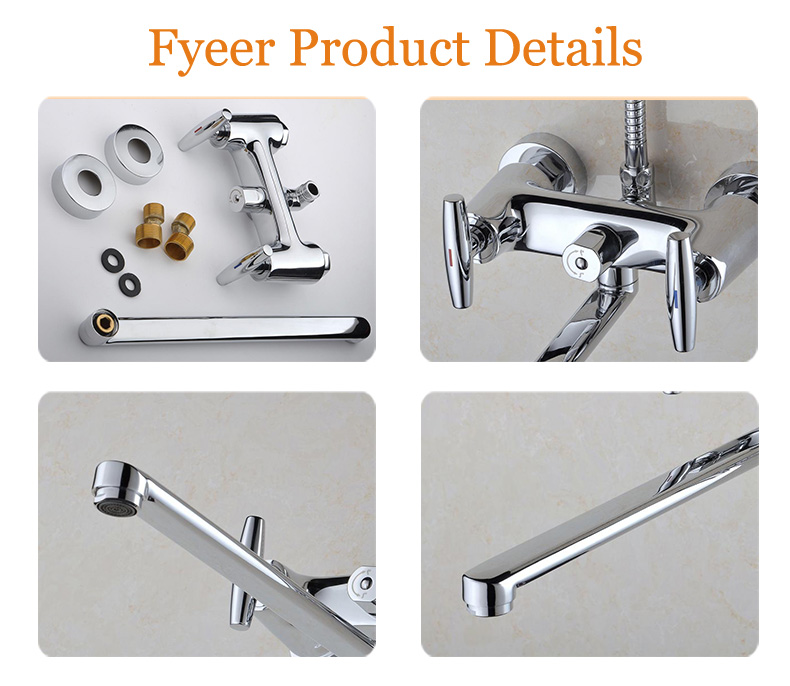 Fyeer Double Handle Long Spout Brass Bath Faucet with Diverter