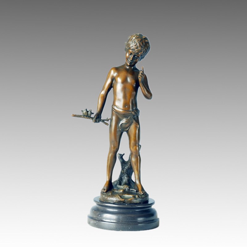 Kids Statue Boy and Birds Bronze Sculpture, Auguste Moreau TPE-298