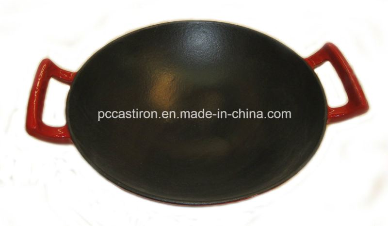 Enamel Cast Iron Wok with Ss Cover Dia 37cm