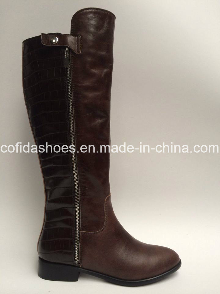 Flat Comfort Long Women Leather Boots for Fashion Lady