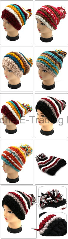 Colorful Fancy Yarn Hand Knit Hat