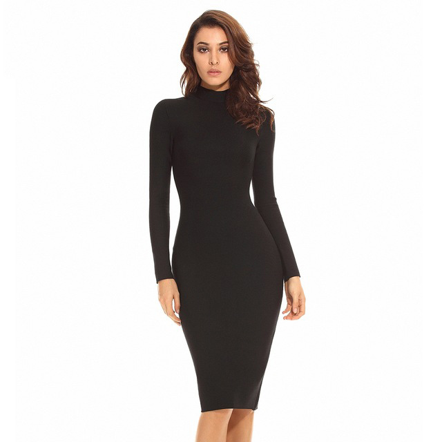 Long Sleeve Bandage Dress Black Dress