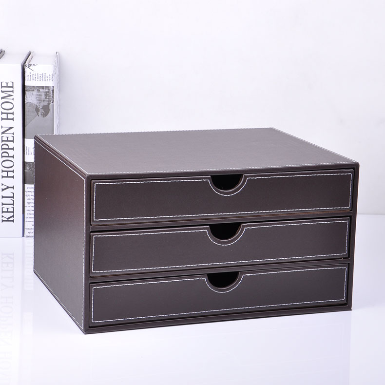 Black PU Desktop File Box with Drawers