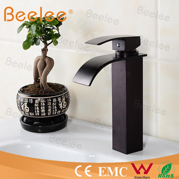 Orb Black Brass Square Shape Waterfall Single Handle One Hole Hot and Cold Water Mono Basin Mixer Faucet Taps