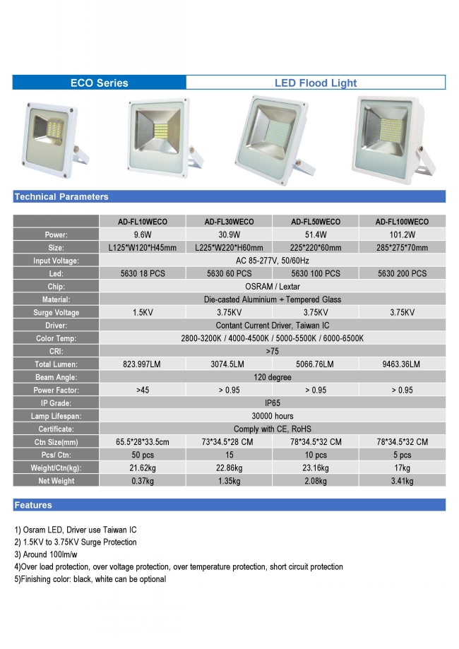 LED Outdoor Flood Light Outdoor 50W LED Flood Light Driverless (AD-FL50WECO)