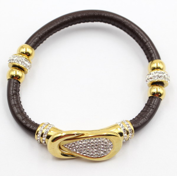 Black Gunine Leather Bracelet with Gold Stainless Steel Charm and Clasp