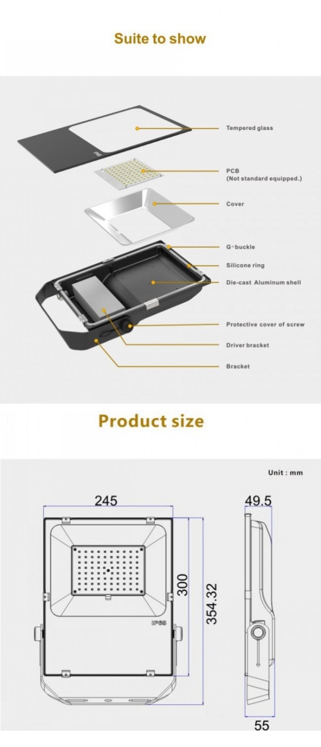 Ce RoHS 80W SMD Floodlight LED Outdoor Lighting 9000lm