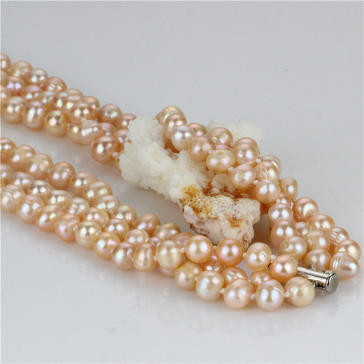 Snh Peach Color Hot Sale 925 Silver Pearl Necklace for Women