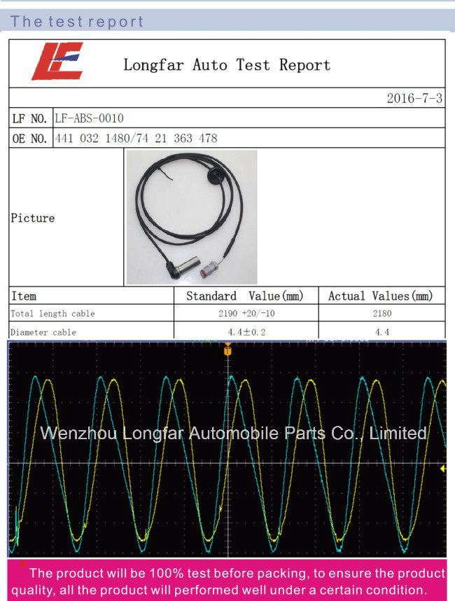 Auto ABS Sensor Anti-Lock Braking System Transducer Indicator Sensor 81271206153, 81.27120.6071, 81.27120.6149, 0486000045000 for Man, Dt, Knorr Bremse