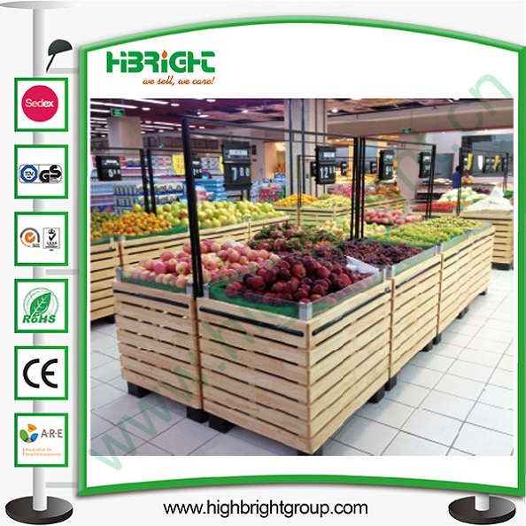 Supermarket Wooden Vegetable and Fruit Display Rack