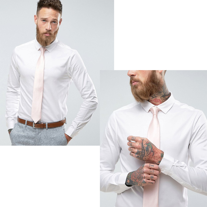 Skinny Sateen Shirt in White with Pink Tie Save Shirt