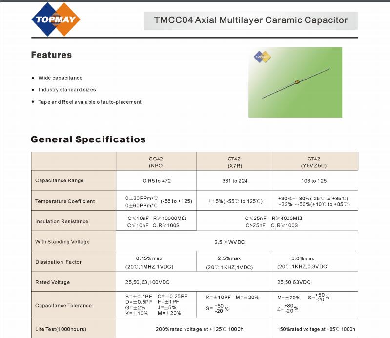 Topmay 25 to 100VDC Axial Ceramic Capacitor (TMCC04)