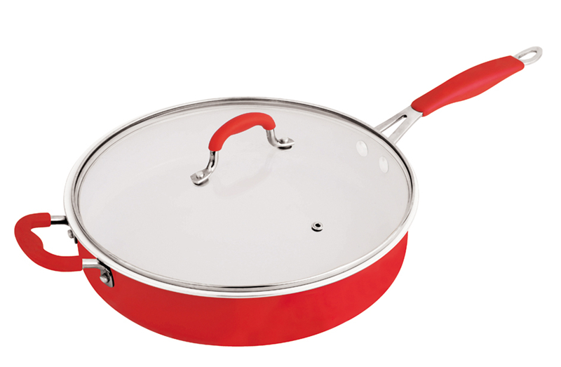 Kitchenware Red Color Aluminum Ceramic Coating Fry Pan, Steak Pan, Cookware Set