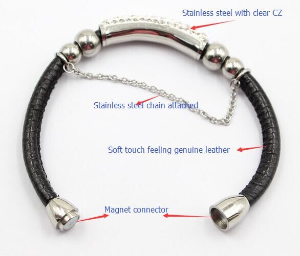 Hot Sale Magnet Connect Genuine Leather & Stainless Steel Bracelet