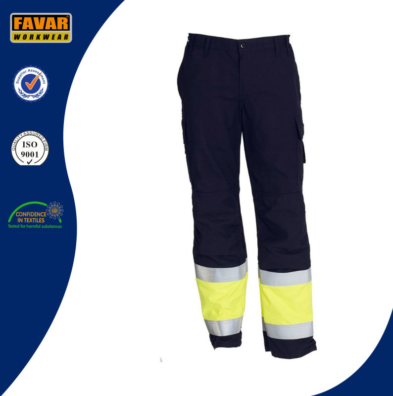 Yellow Black Cotton Drill Men's Light Hi Vis Trousers Work Pants