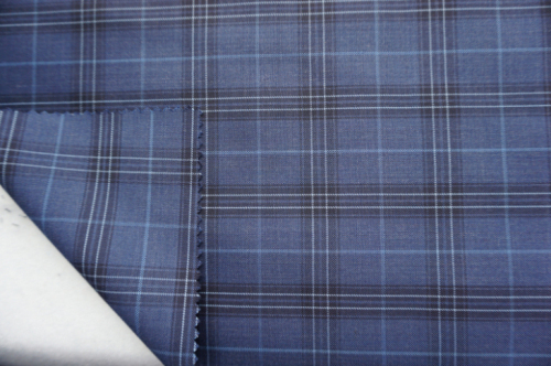 Check Blue Wool Fabric for Suit