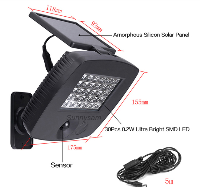 Super Bright 30LED Solar Garden Spotlight for Garage Gate Wall