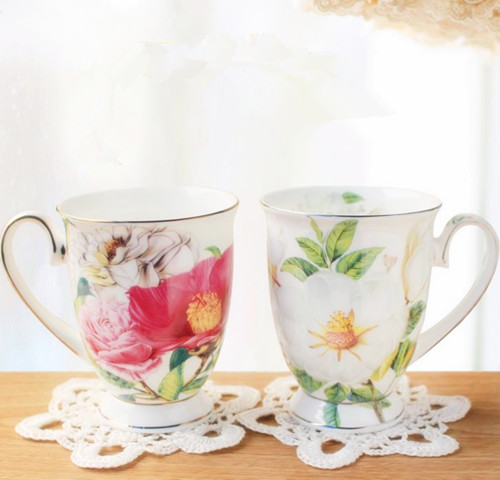 China Flower Design Couples Cup Classical Porcelain Cup Ceramic Cup