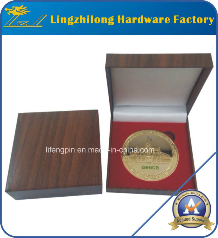 Wood Packing Box with Gold Lapel Coin