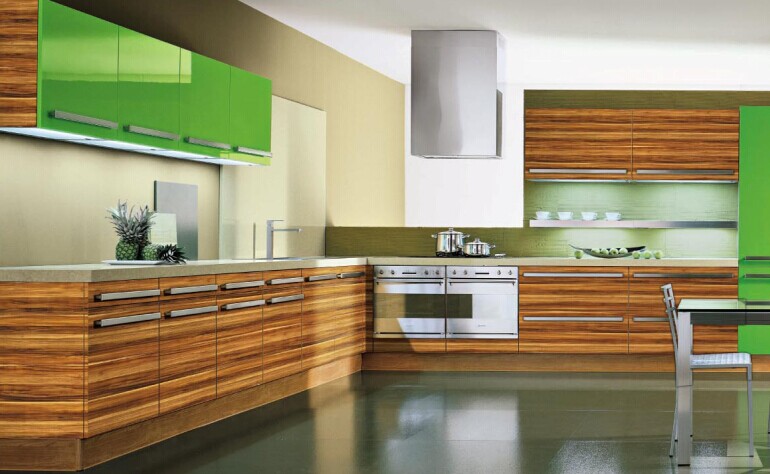 Modern Wood L Shape Kitchen Cabinet with High Gloosy MDF (Customize)