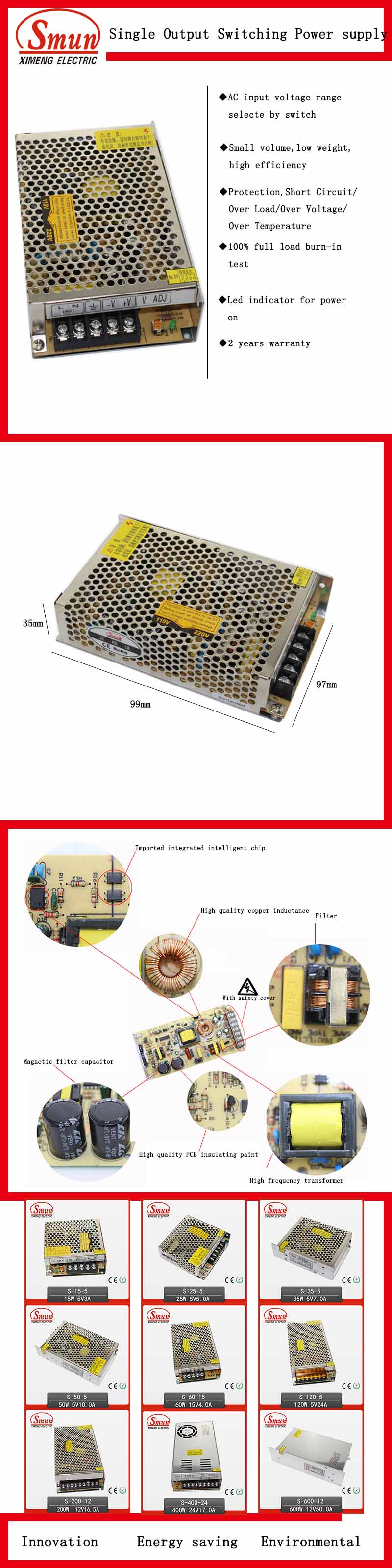 15W 24V 0.7A Single Output Switching Power Supply/SMPS/Switched Mode Power Supply (S-15-24)