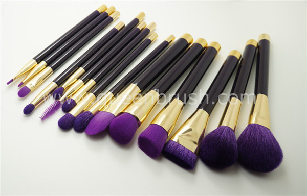 Purple Natural Hair 15PCS Cosmetic Makeup Brush Set