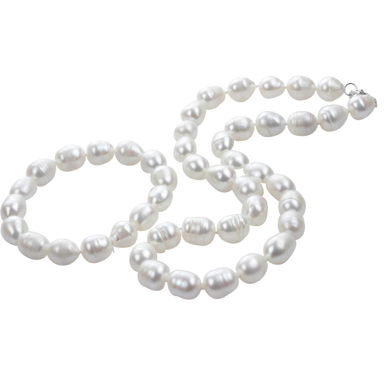 Snh 10mm Rice a Necklace and Bracelet Wedding Freshwater Pearl Set