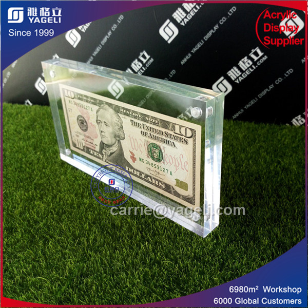 Factory 2 Sides Popular Style Acrylic Money Frame