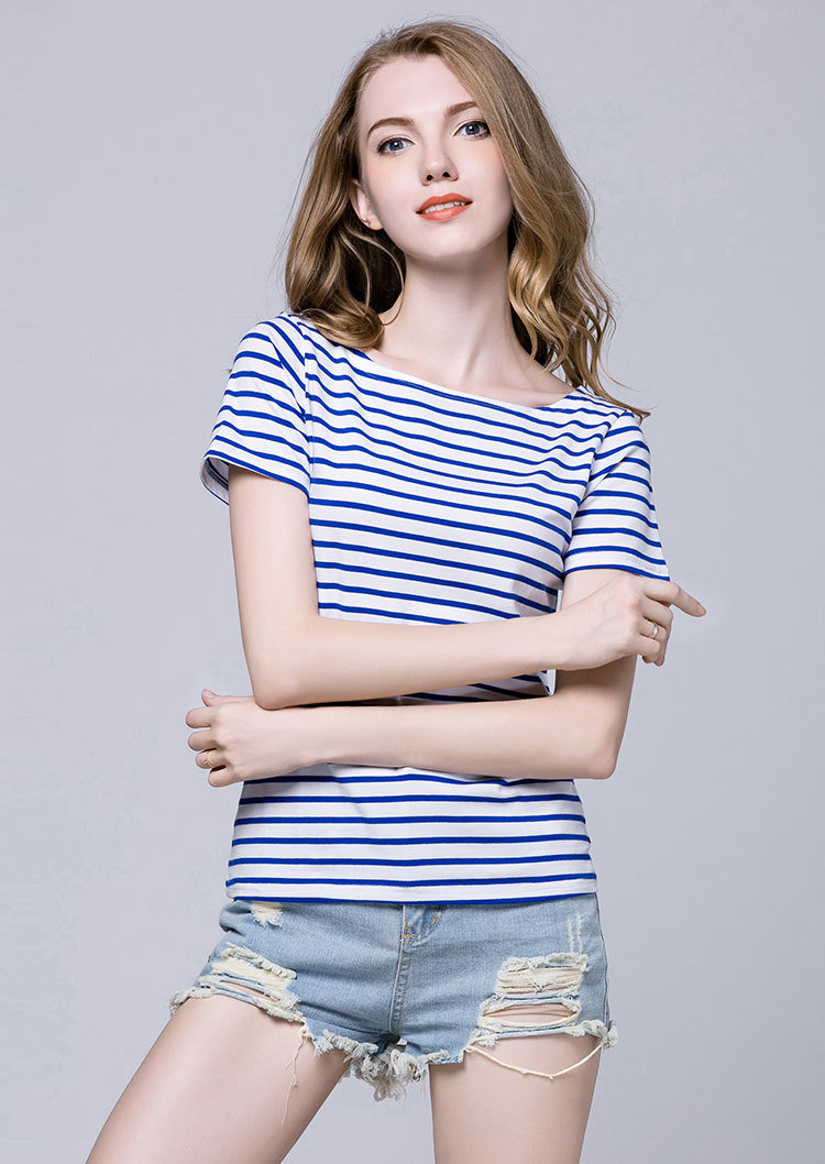 New Design Women's Strip T-Shirt Short Sleeves for Summer OEM/ODM Factory