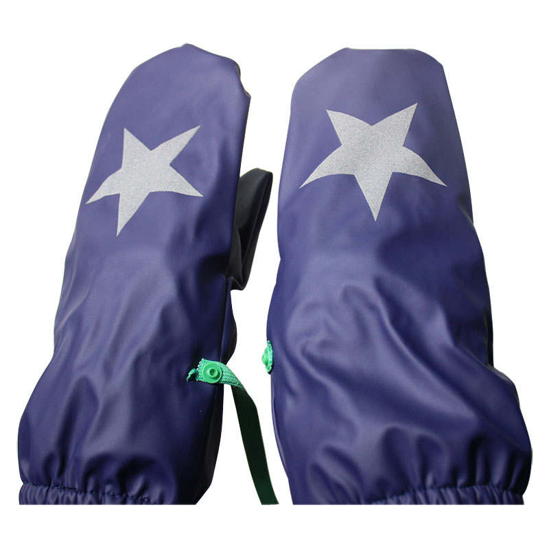 Solid Blue Star Fleece Lining PU Rain Mitten for Baby/Child