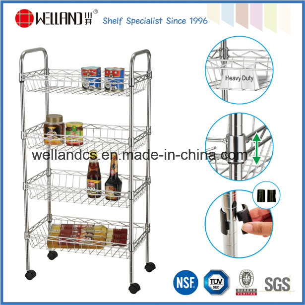 NSF Approval Chrome Metal Wire Kitchen Basket Rack Trolley