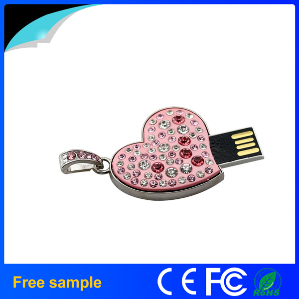 Promotional Girl's Gift Heart Crystal Pendrive Jewelry 8GB USB Flash Drive