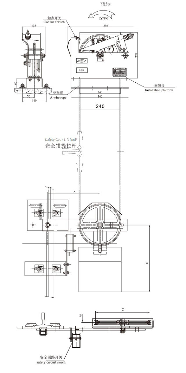 Elevator Governor, Unidirectional Speed Governor for Machine Room Lift (OS15-240)