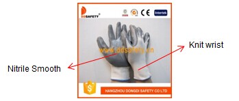 13G White Nylon Grey Nitrile Coated Work Gloves Dnn338