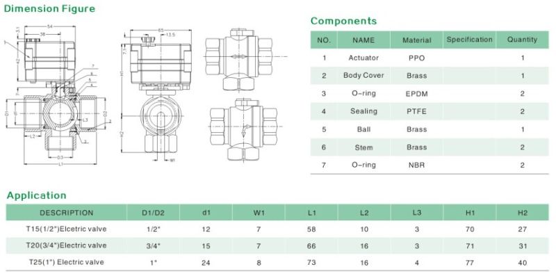 3 Way 1'' Vertical Electric Automatic Control Brass Valve (T25-B3-C)