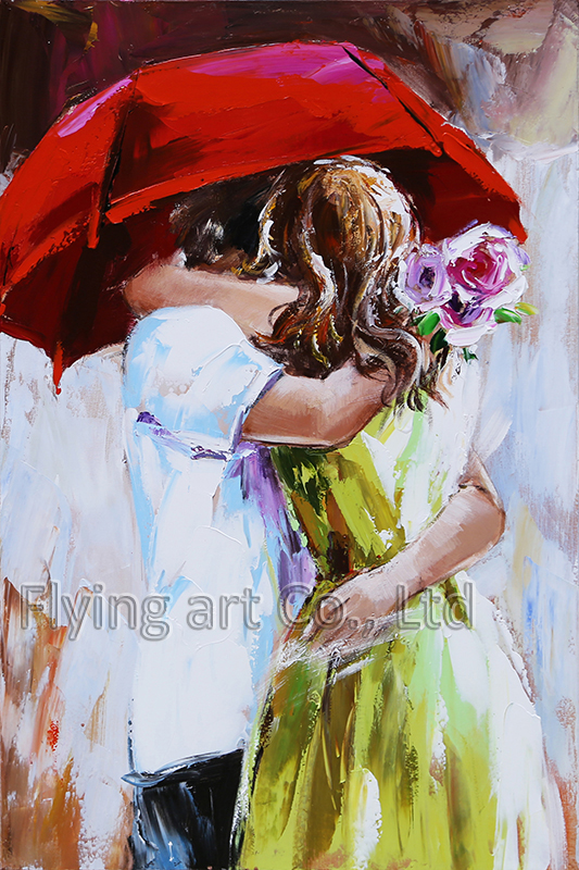 Modern Oil Painting for Lover Under Umbrella