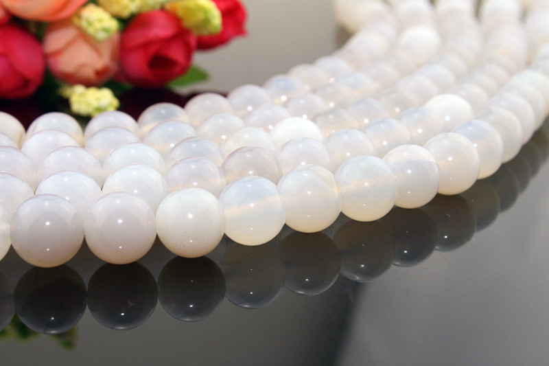 Round 4 6 8, 10, 12mm Wholesale White Agate Natural Gemstone Agate Stone