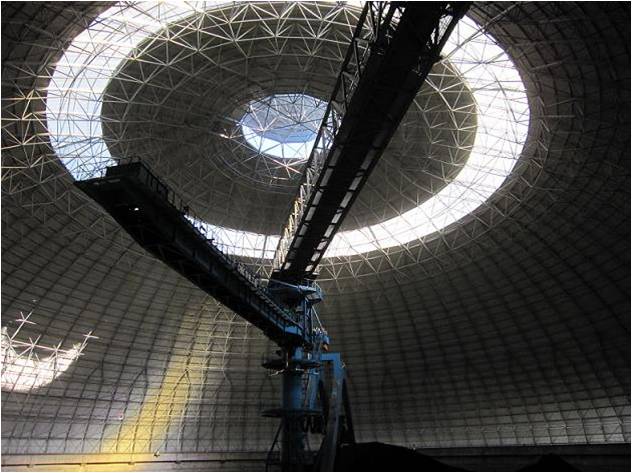 Space Grid Frame Structure for Coal Storage Shed with Arch Roof