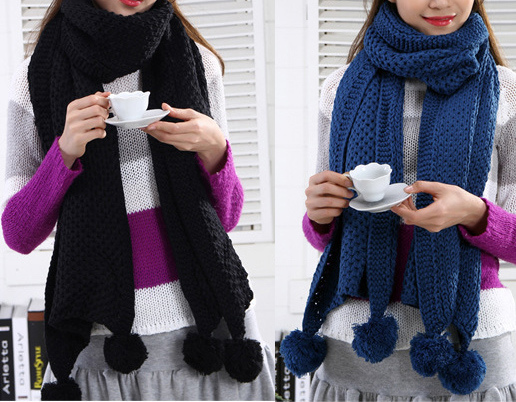 Womens Multiple Style Neck Warmer Thick POM POM Winter Knitted Scarf (SK126)