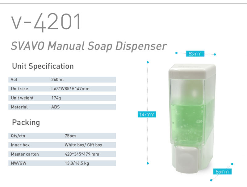 Soap Saving Wall Mount Single Head Manual Soap Dispenser (V-4201)