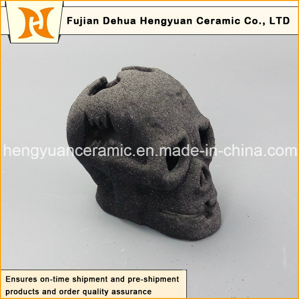 Factory Manufacture Wholesale Decor Art Gift Ceramic Black Halloween Decoration Skull