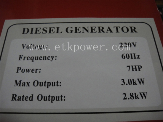 220V Max Power 3kw Diesel Generator