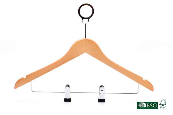 Anti-Theft Notched Solid Wooden Hangers with Clips