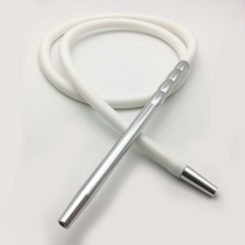 2m White Silicone Hookah Shisha Hose with Metal Mouthpiece (ES-HH-016-3)