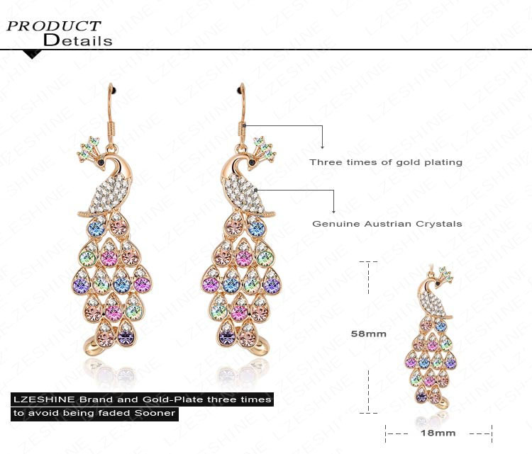 18k Gold Plated Crystal Peacock Women's Earrings (ER0040-C)