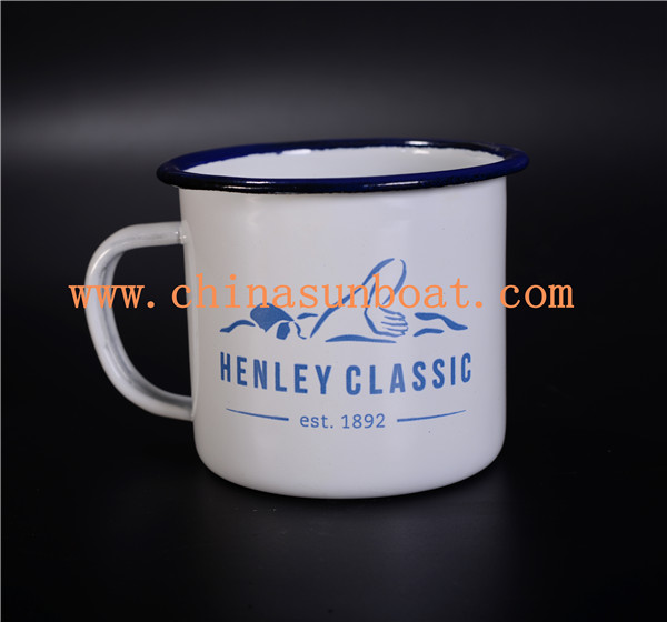 Sunboat Blue Rim Good Price Customized Enamel Mugs Enamel Metal Cup Tableware