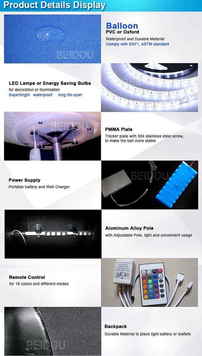 Advertising Balloons Moving Walking LED Lighting Decoration Inflatable Backpack Balloon