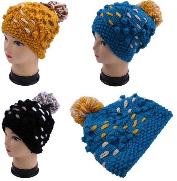 New Design Sweet Girls Multicolor Hand Knit Winter Hat