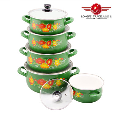 5PC Enamel Cooware Pot with Glass Lid (12-20cm)